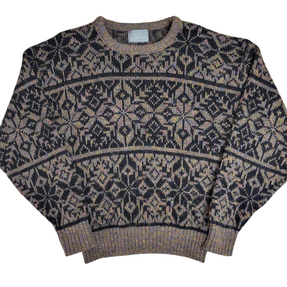 Vintage Le Tigre Men's Geometric Pattern Crewneck Sweater Knit Multicolor Size M